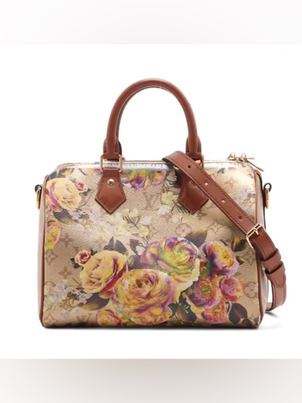 Louis Vuitton LV Garden Metallic Monogram Speedy Bandouliere 25 Multicolor Gold